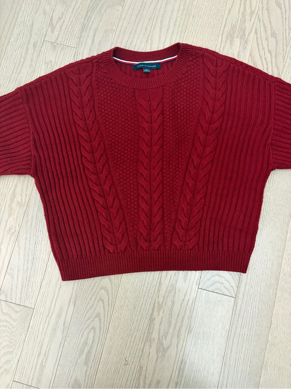 Tommy Hilfiger Crimson Cable-Knit Short Sleeve Sweater